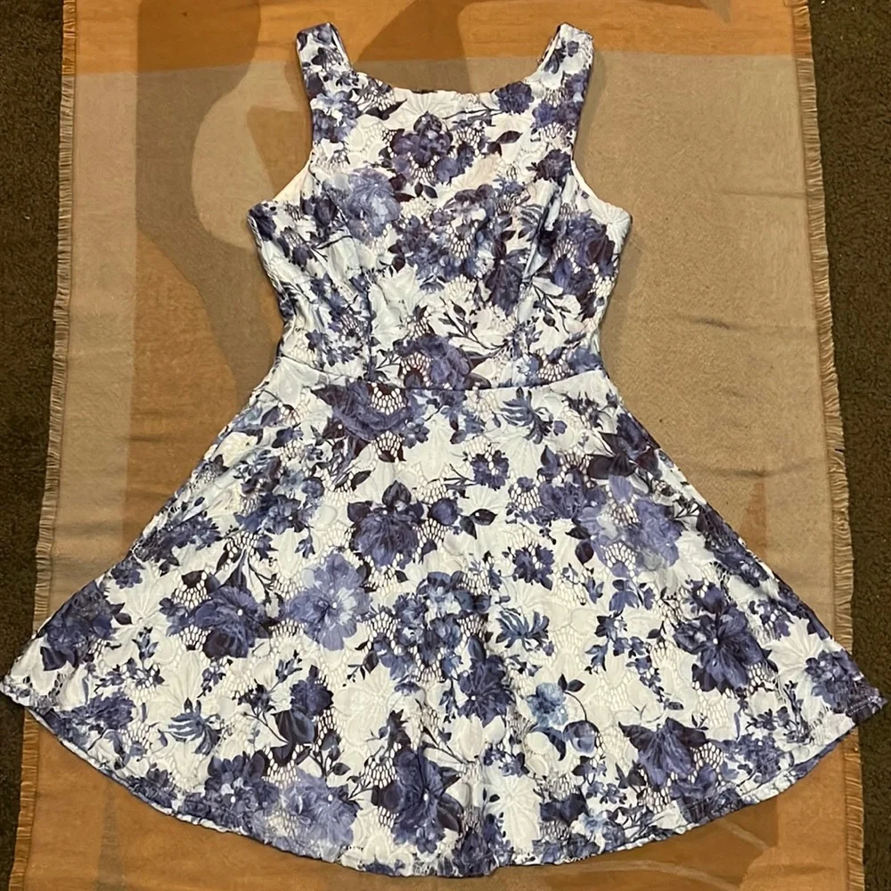 Blue Floral fit & flare dress from Speechless, Small (juniors)